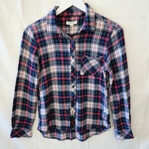 BeachLunchLounge Plaid Button Up Flannel Blue Pink Size Small